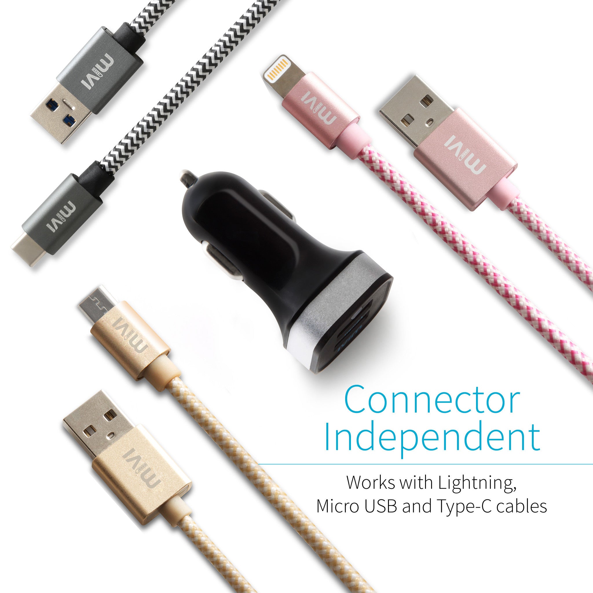 Mivi Smart Charge 3.1A Dual Port Car Charger Universal Compatibility with iPhone, Samsung and all mobile devices